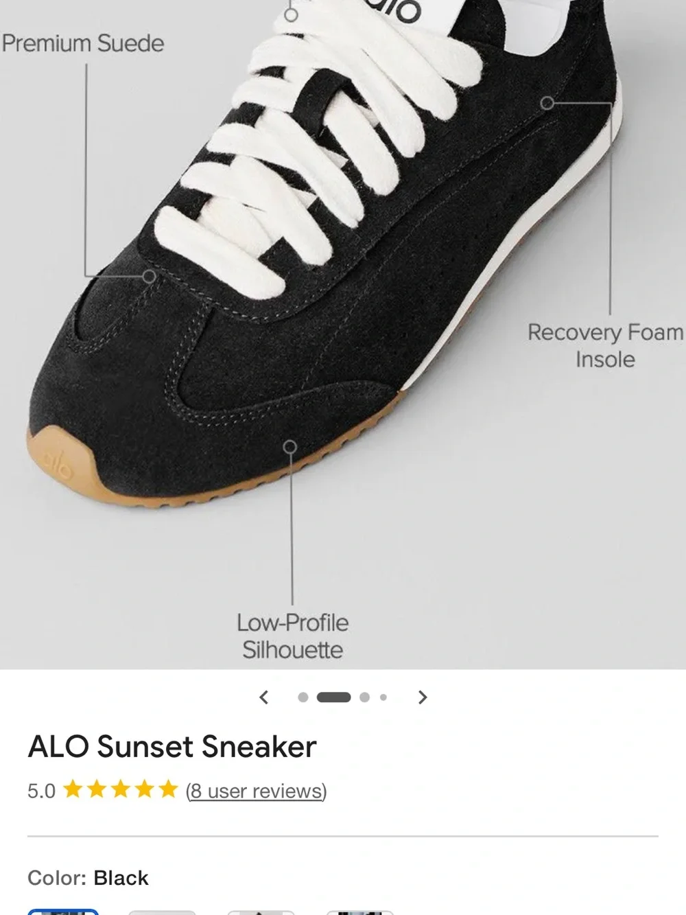 ALO Yoga Sunset Sneaker — Black with White Laces